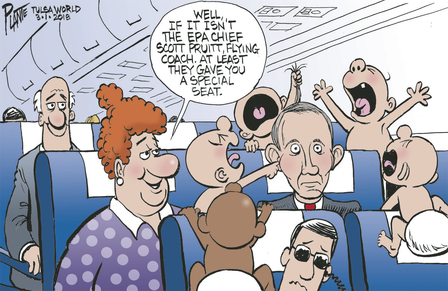 Bruce Plante Cartoon: Scott Pruitt flies coach